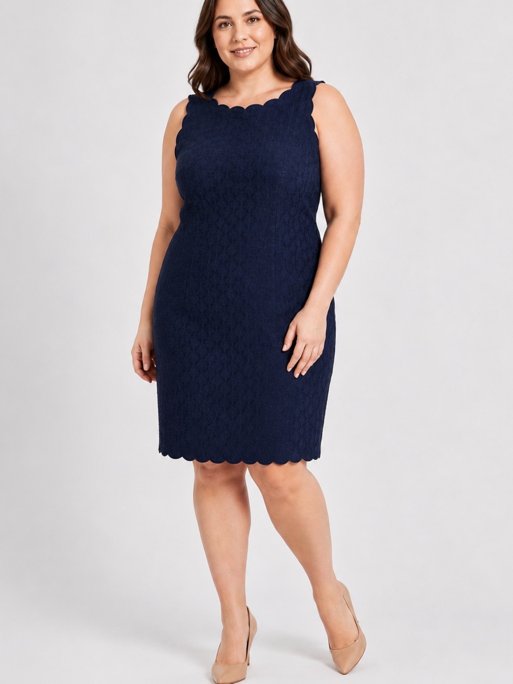 Talbots RSVP Women’s 14W Navy Scalloped Cold Shoulder Dress